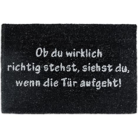 Paillasson fibre de coco Texte en allemand tapis de plancher sol porte entrée dessous antidérapant PVC intérieur extérieur essuie-pieds, noir, 60x40x1 cm (1/5)