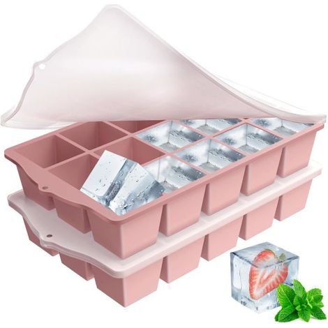 BelleRise - Bac a Glacon avec Couvercle, Glacons Moule en Silicone Sans BPA, Bac à Glaçons Empilable pour Cocktail Whiskey Bebe (Rose, 2 Pièces) (1/5)
