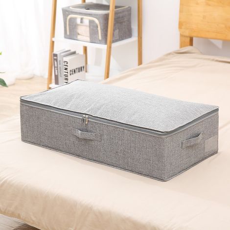 Boîte de Rangement Ultra-Fine pour Canapé-Lit, 76x40x17 cm, Gris, Couvercle Assorti, Design Compact avec Panneau Rigide (1/3)