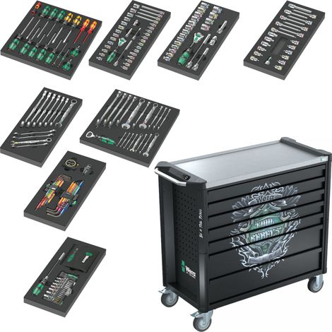 Wera 9702 Tool Rebel Werkstattwagen Stainless XXL 2, 202-tlg., bestückt mit 8 Einlagen (1/5)