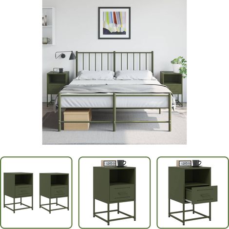 vidaXL Table de chevet vert olive - Tables de chevet 2 pcs vert olive 36x39x60,5 cm acier (1/5)