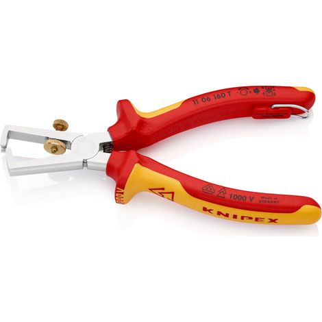 KNIPEX 11 06 160 T Pinza spelacavi con molla di apertura universale isolante con manici rivestiti in materiali multicomponenti, collaudati VDE con anello di fissaggio isolante incorporato per aggancia (1/3)