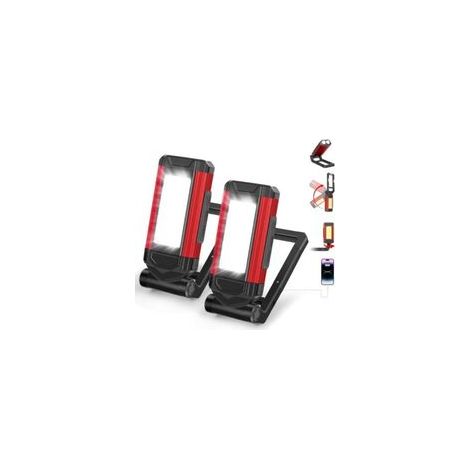 Lampade LED ricaricabili, luci da lavoro a LED per meccanici con supporto girevole e gancio pieghevole, torcia COB con magnete per auto, officina, campeggio ed emergenze - Regalo per uomo (2 pezzi) (1/4)