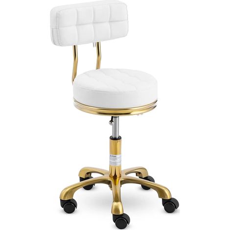 Sgabello con ruote e schienale 150 kg alluminio PVC compensato schiuma sintetica bianco 140010104