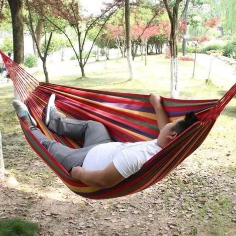Hamac d'appoint pour jardin et camping - Ours - 280x80cm - Rouge - Adulte (1/5)