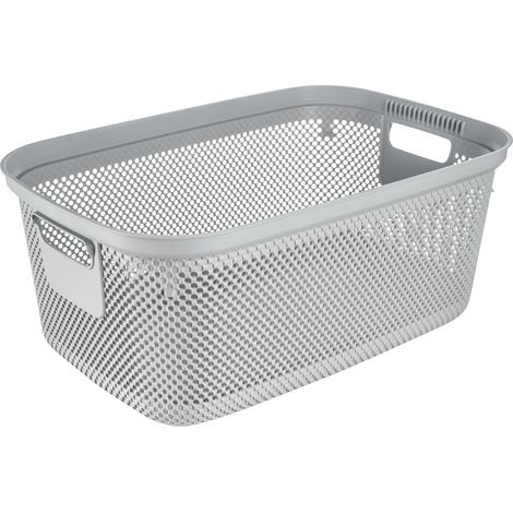 Panier à linge aspect tricot, poignées latérales, perméable à l'air, plastique, 53 x 34,5 x 22,5 cm, Gris (1/5)
