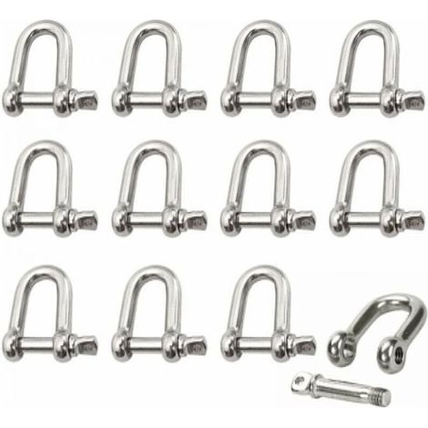 Manille Inox 12 Pièces M4 Manille Inox Acier Manille de Levage Manille D'anneau de D de Chaîne Manille Goupille Vis Boucle Manille Droite Joint Fermoir pour Chaîne (1/5)