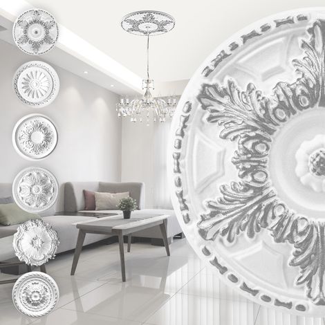 Rosace en polystyrène - décor intérieur, stuc plafond et mur EPS - argent: R-02 - Ø 40cm