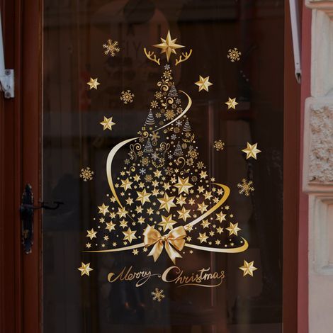 Un autocollant de fenêtre de Noël unique, un autocollant de fenêtre en PVC doré représentant un sapin de Noël, convenant aux vitrines de magasins, aux présentoirs en verre de la maison et aux décorati (1/5)