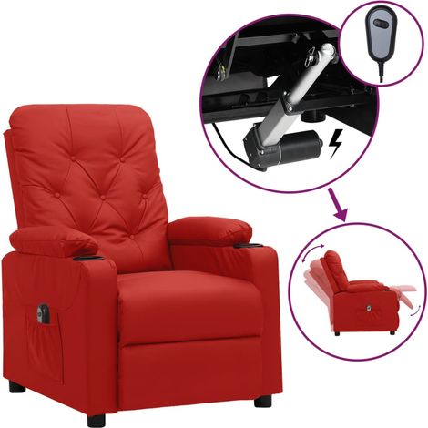 Sillón reclinable eléctrico de cuero sintético rojo tinto