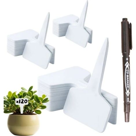 120 étiquettes de jardin en plastique pour la plantation et le repérage Forme en T Accessoires de jardin pour plantes et semis, blanc cassé (1/5)