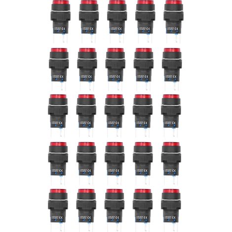 25 interrupteurs à bouton-poussoir ronds autobloquants à 5 broches de 16 mm avec voyant lumineux 220VRed