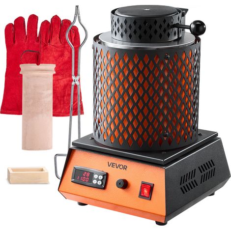 VEVOR Forno di Fusione Elettrico, 1350 W Macchina per Fusione di Metalli da 1150 ℃ con Crogiolo in Ceramica da 3 kg, Kit per Oro per la Creazione di Gioielli, Barre di Metallo, Componenti Metallici