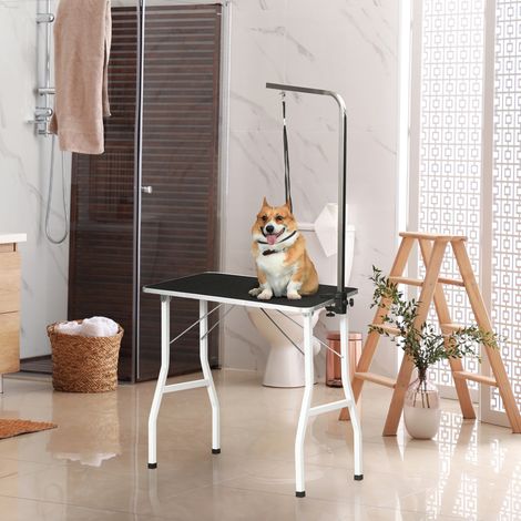 Mesa de peluquería para mascotas con correa, altura regulable 91,5 x 61,5 x 76 cm negra HAVRYA (1/5)