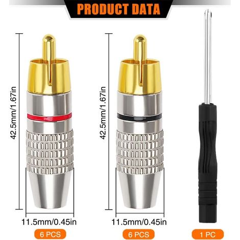 12 Pièces RCA Connecteur Male, Adaptateur de Connecteur RCA Audio/Vidéo, pour Multimédia et CCTV (6 Noir + 6 Rouge) (1/3)