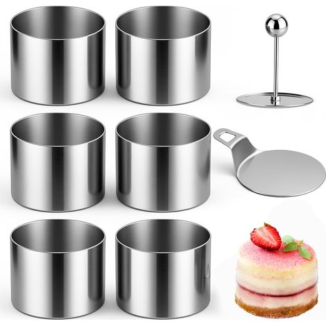 6 x Round Pastry Circle Cutters with Lids and Bases, Stainless Steel Pastry Circle, for DIY Cakes Mousses, Desserts, Breads (1/5)