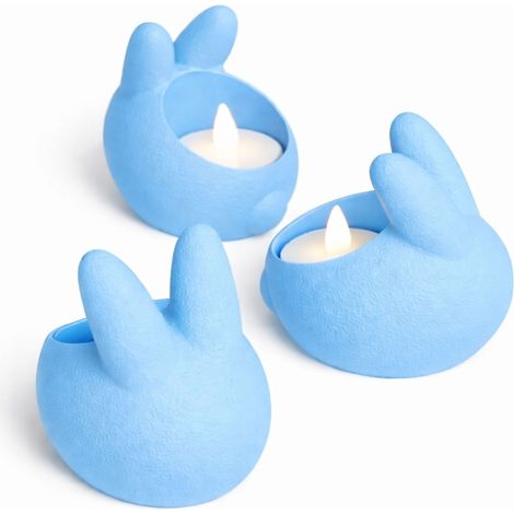 Porte-bougies lapin de Pâques, bleus, lot de 3, pour bougies chauffe-plat LED (1/3)