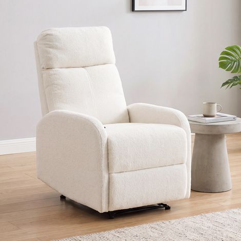 Fauteuil Relax Inclinable, Fauteuil de Relaxation en Peluche Teddy, Assise à Ressorts, Accoudoirs Rembourrés, Crème (1/5)