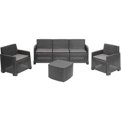 SET GARDA RATTAN SALOTTINO 5 POSTI ANTRACITE CON CUSCINI