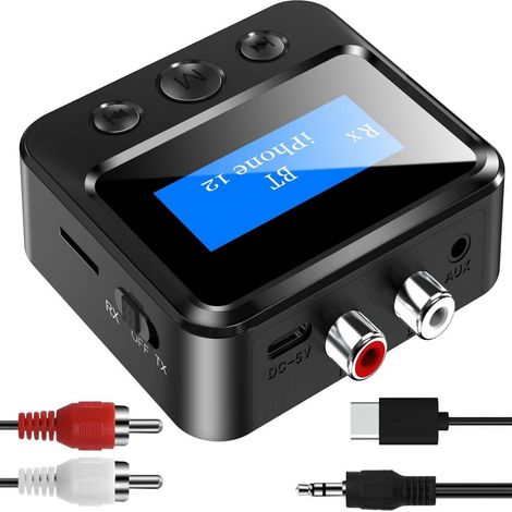 Émetteur-récepteur Bluetooth pour TV, adaptateur audio pour chaîne hi-fi avec entrées RCA, 3,5 mm et AUX, et affichage, émetteur Bluetooth pour casque/enceintes/avion/home cinéma/PC/voiture, sortie ca (1/5)