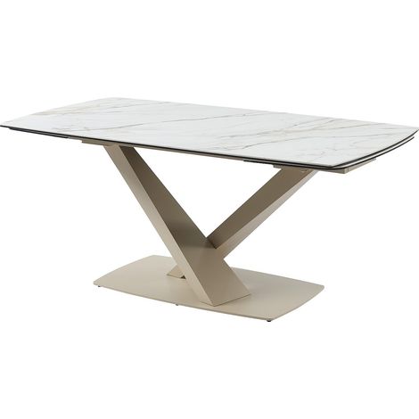 Tavolo da pranzo allungabile da 6 a 10 coperti in Ceramica e Metallo Effetto marmo Bianco e Beige - MALENA di Pascal MORABITO (1/4)