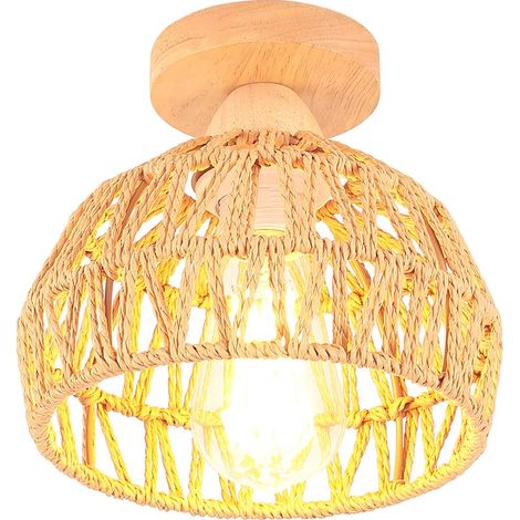 20CM Lampe De Plafond Rétro Luminaire Plafonnier Tressé En Corde De Chanvre Plafonnier D'Intérieur Moderne (1/5)