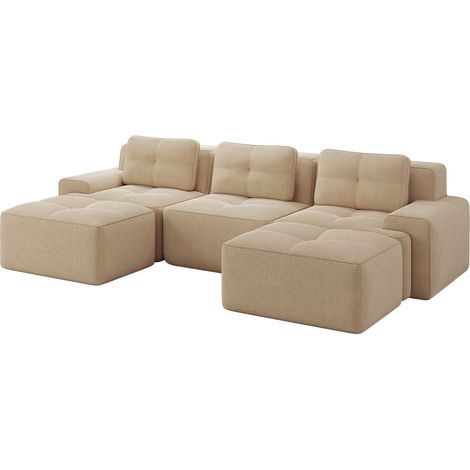 Sofá modular en U con otomana de pana beige 293x177x69 cm MODENUIT (1/5)