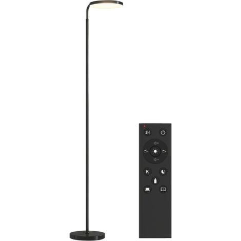 Lámpara de pie LED con mando a distancia magnético, regulable en flexibilidad, giratoria, de metal, negra. Disponible en tienda. (1/5)
