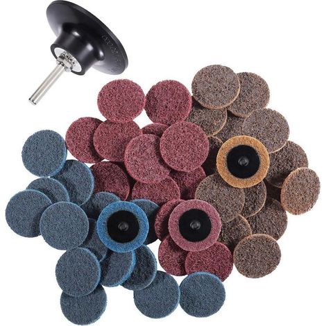 46 disques abrasifs 2 pouces à changement rapide, 1 support 1/4'', disques de traitement de surface, fin, moyen, grossier, pour finition polie, élimination de la rouille et de la peinture. (1/4)