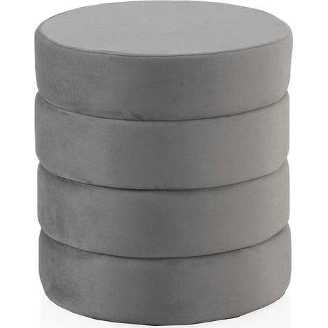 pouf rond gris en velours doux assise confortable design - gris velours doux (1/2)