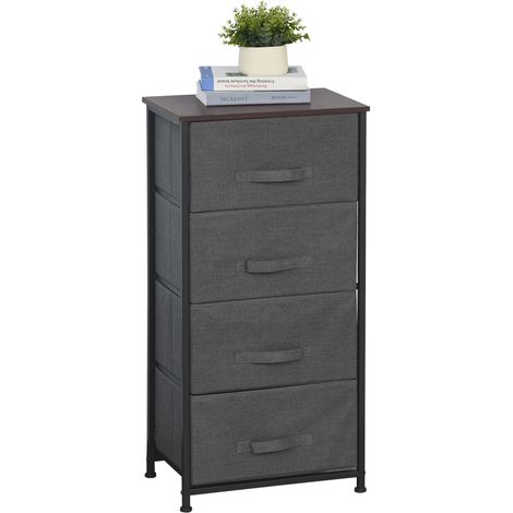 Commode en Tissu Meuble de Rangement 4 tiroirs chiffonnier dim. 45L x 30l x 92H cm Cadre en métal gris (1/5)