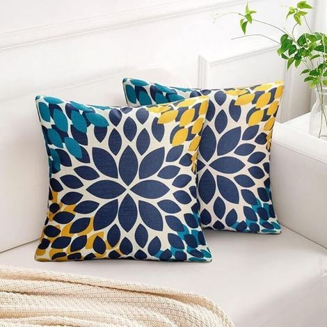 Dekorativer Kissenbezug, quadratischer Kissenbezug mit Dahlienmotiv, moderner Kissenbezug für Sofa, Wohnzimmer, Schlafzimmer, Bürostuhl, 2-teilig (1/4)