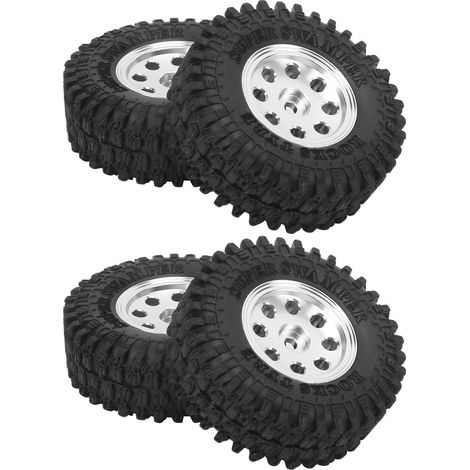 Lot de 4 pneus en caoutchouc pour micro-voitures 1/24 Beadlock RC tout-terrain pour Axial SCX24 AXI00002 Argent (1/5)