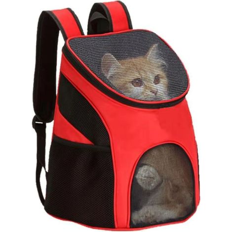 Sac à dos respirant pour animaux de compagnie, sac de transport pliable et résistant aux chocs pour chat, avec poignée de transport pour animaux de compagnie, chats S (30x25x35cm/11.8x9.8x13.8) rouge (1/5)