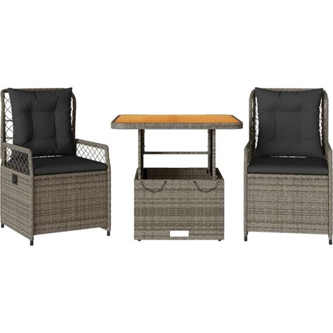 Maison Exclusive - 3-tlg. Garten-Essgruppe mit Kissen Grau Poly R