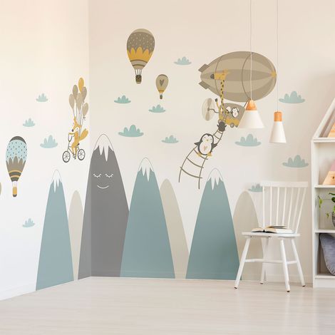 Stickers enfant montagnes scandinaves et animaux volants 60 x 90 cm (1/5)