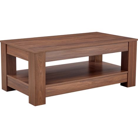 Mesa de centro rectangular de MDF color nogal con doble nivel (1/5)