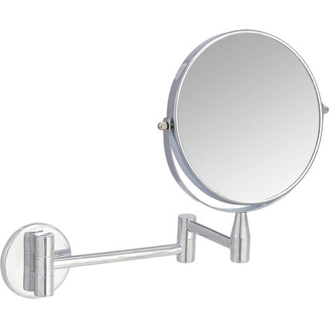 Specchio da trucco rotondo da parete con funzione di ingrandimento, finitura cromata, dimensioni: 34 cm x 7,5 cm x 20 cm, ingrandimento 5x (1/5)
