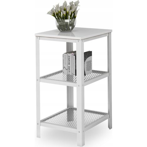 Mensola a 3 ripiani in stile industriale per soggiorno, assemblata con bulloni, 40x40x80 cm, bianca + bianco lucido. (1/5)