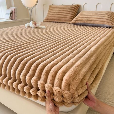Drap Housse en Flanelle Velours Épais, 150x200cm +26cm Ultra Doux et Luxueux, Antidérapant, Protège-Matelas Confort Hiver,Kaki (1/5)