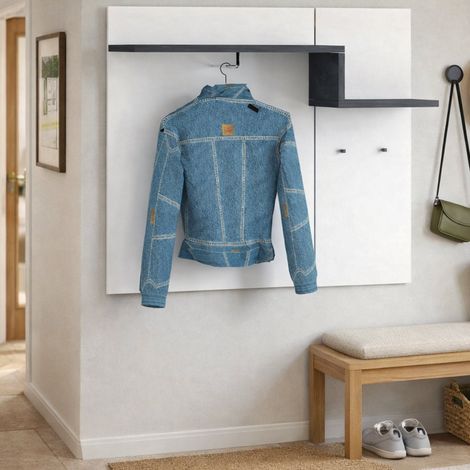 Dmora - Muebles de entrada Dcugnat, Mueble de entrada multifunción moderno, Mueble multiusos para recibidor, 100% Made in Italy, cm 120x30h100, Blanco Brillo y Pizarra (1/3)
