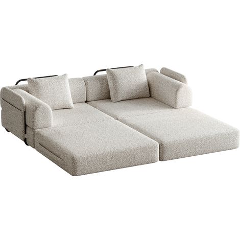 Sofá Cama 1 Plaza con Compartimento en el Reposabrazos, Estructura de Acero, Chenilla, Caqui (1/5)