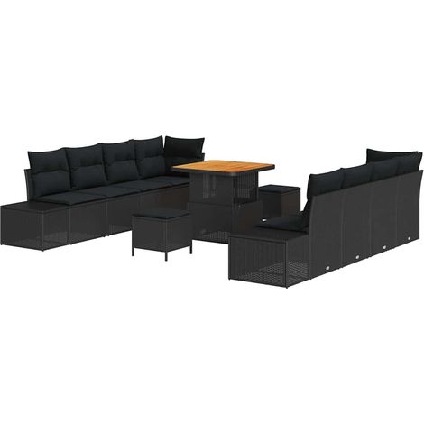 Maison Exclusive - Set Divano da Giardino con cuscino 11 pcs Nero Poly Rattan