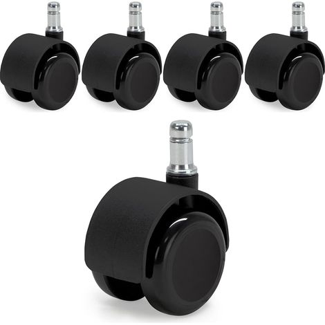 5 roulettes auto-freinantes pour fauteuil de bureau, diamètre 50 mm, tige 11 mm, pour sols durs, parquet, carrelage