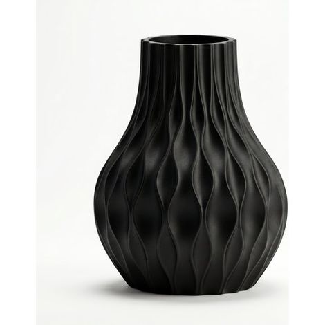 Vaso moderno nero ondulato per fiori decorativi in stile contemporaneo (1/3)