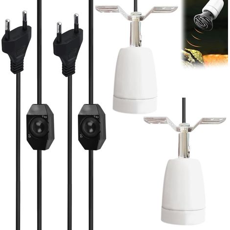 Lot de 2 douilles de lampe chauffantes, E27, en céramique, avec interrupteur et câble de 1,8 m, rotatif à 360°, culot de lampe chauffante en céramique, pour amphibiens, aquarium, animaux (1/5)