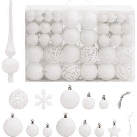 111 Boules de Noël Couleur Blanc + étoiles + flèche pour sapin de Noël (1/3)