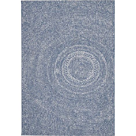 Tapis 160x230 cm bleu en tissu formes rondes spirales - MEGARA 5403