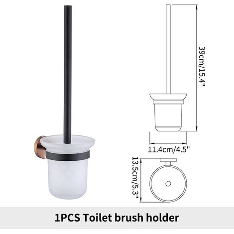 Porte-brosse WC mural en acier inoxydable noir et or rose, crochet pour peignoir, porte-brosse WC, porte-papier toilette, porte-serviettes, porte-gobelet, ensemble de salle de bain (1/5)