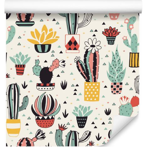 Papier peint cactus style scandinave pour salon et chambre 50x1000 cm (1/5)